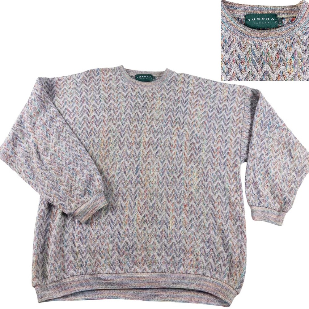 Tundra 3D Knit Sweater Mens 2XLT Multi Colored Coogi Style Vintage 80s Biggie